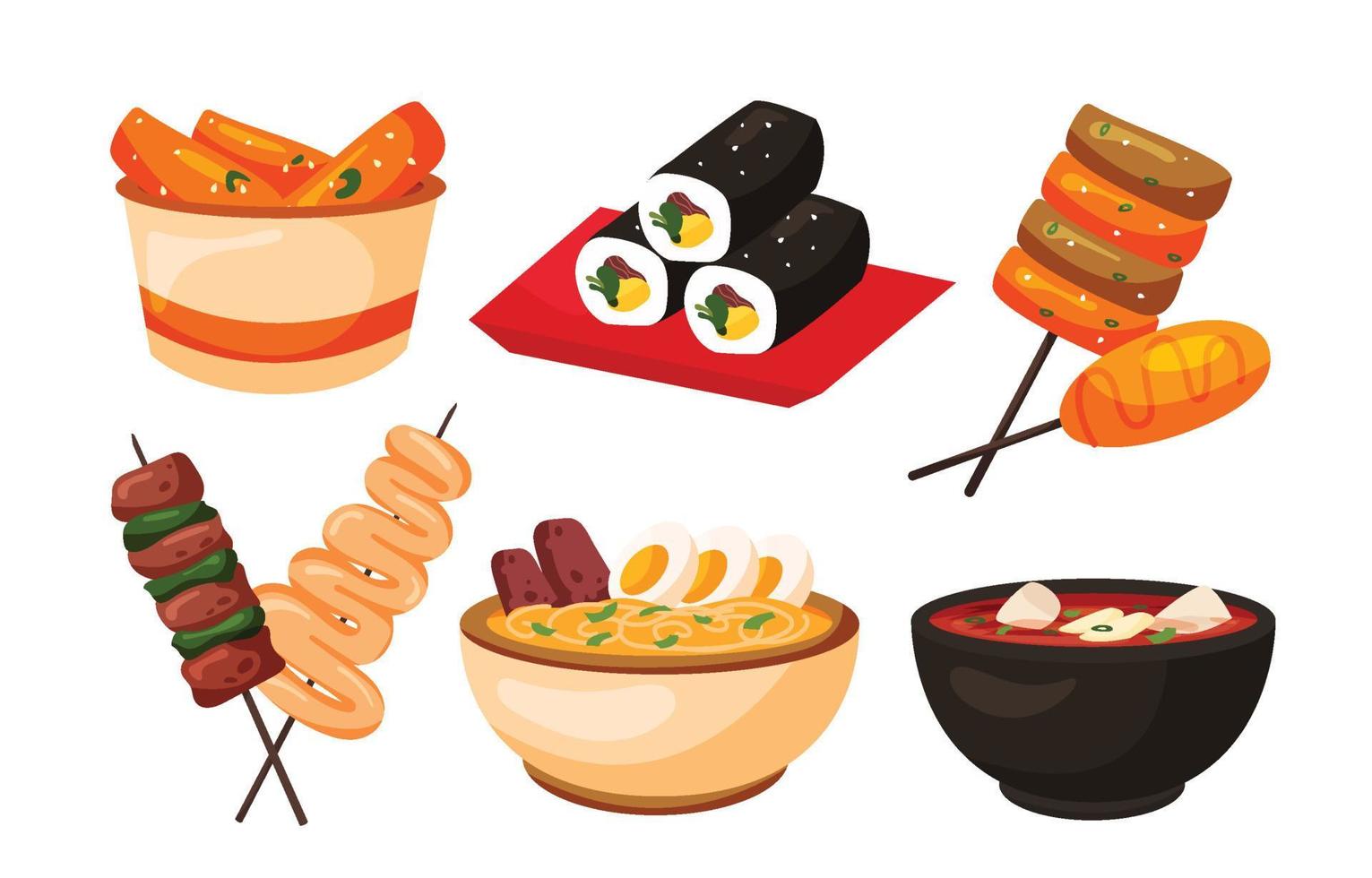 Korean street food, korean traditional food illustration vector