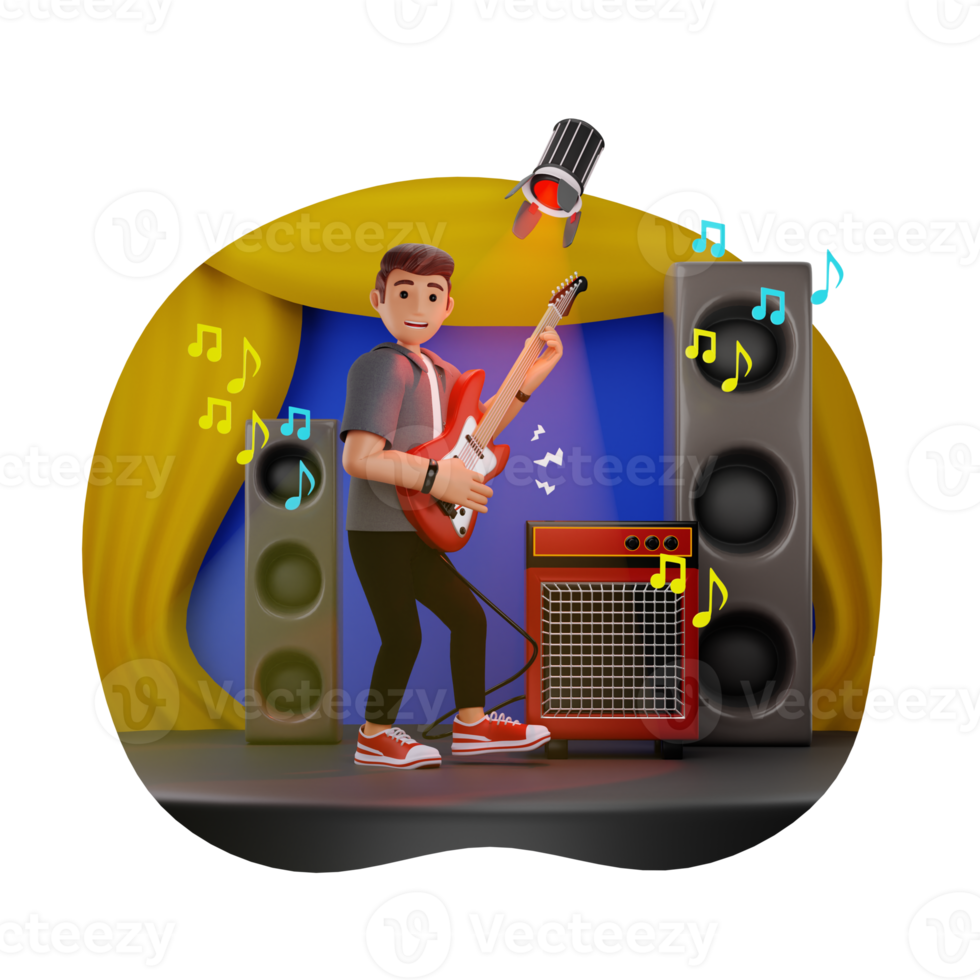 homem jogando guitarra 3d personagem ilustração png