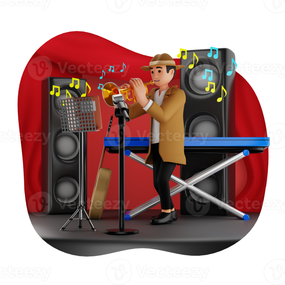 Man Playing Trumpet 3D Character Illustration png