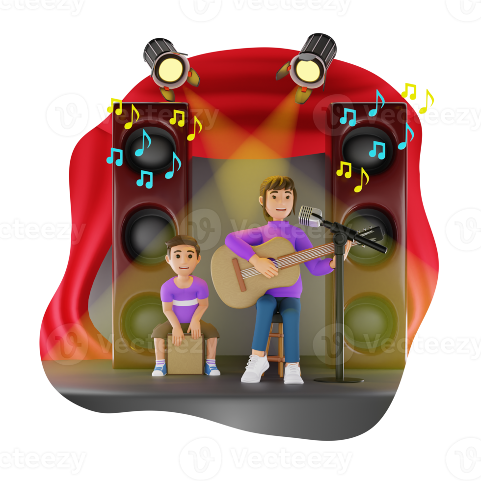 Mother And Son Performing In Concert 3D Character Illustration png