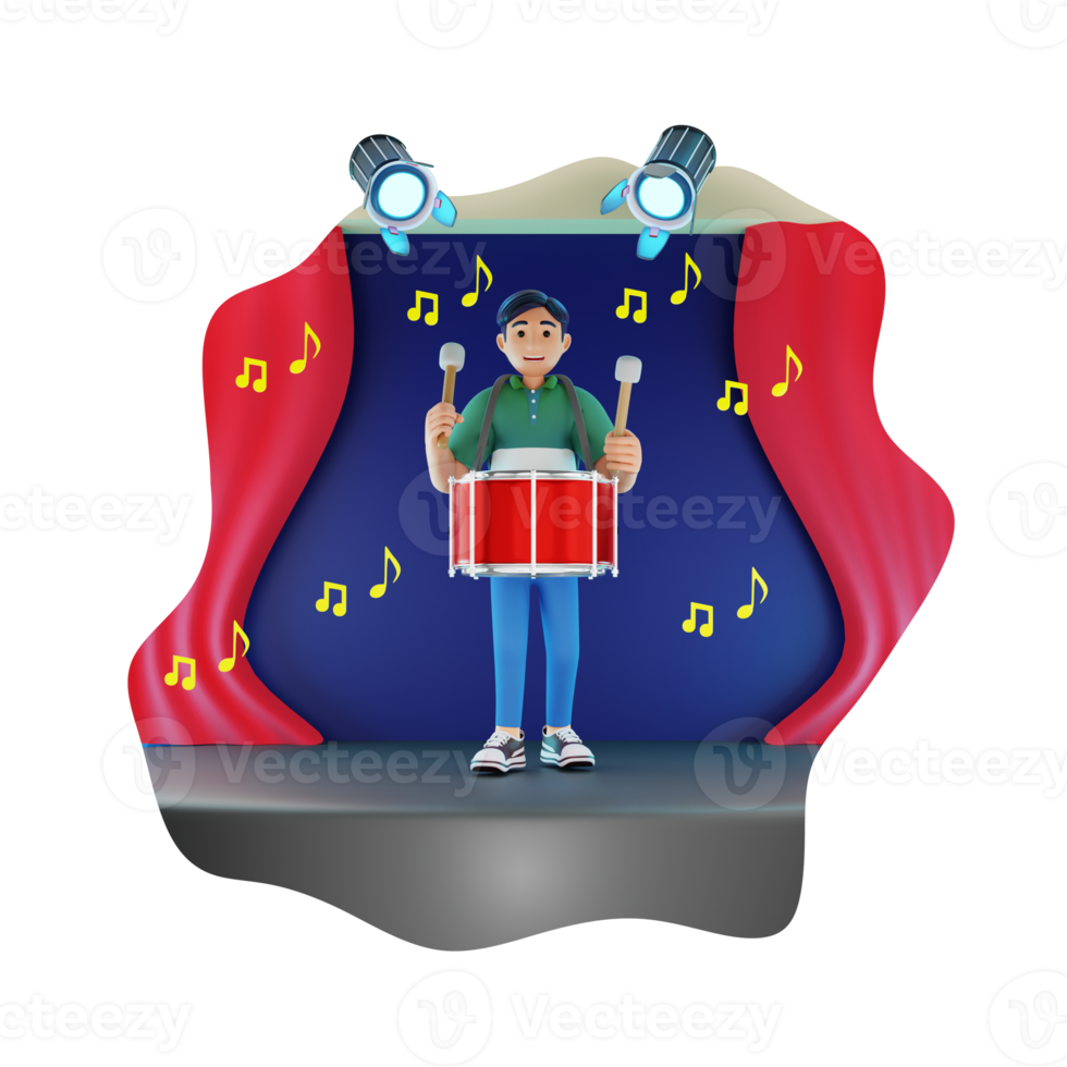 Boy Playing Single Drum 3D Character Illustration png