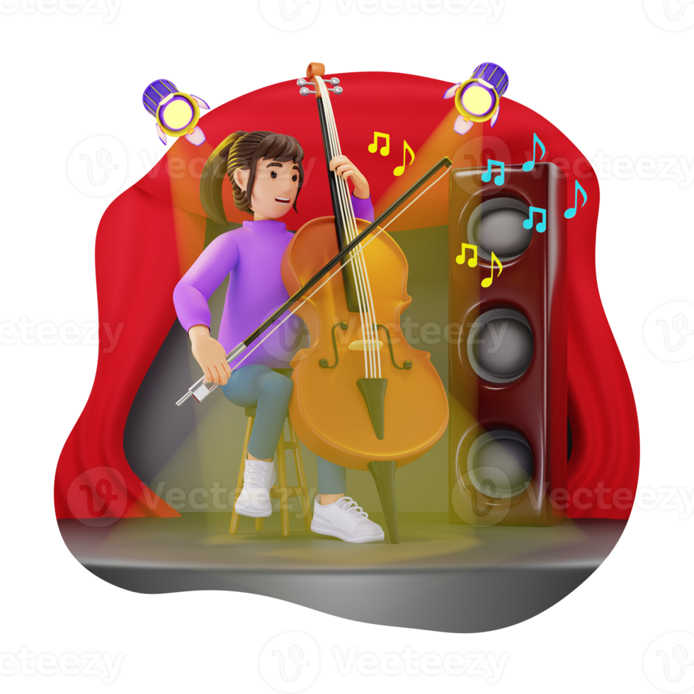 Lady Playing Cello 3D Character Illustration png