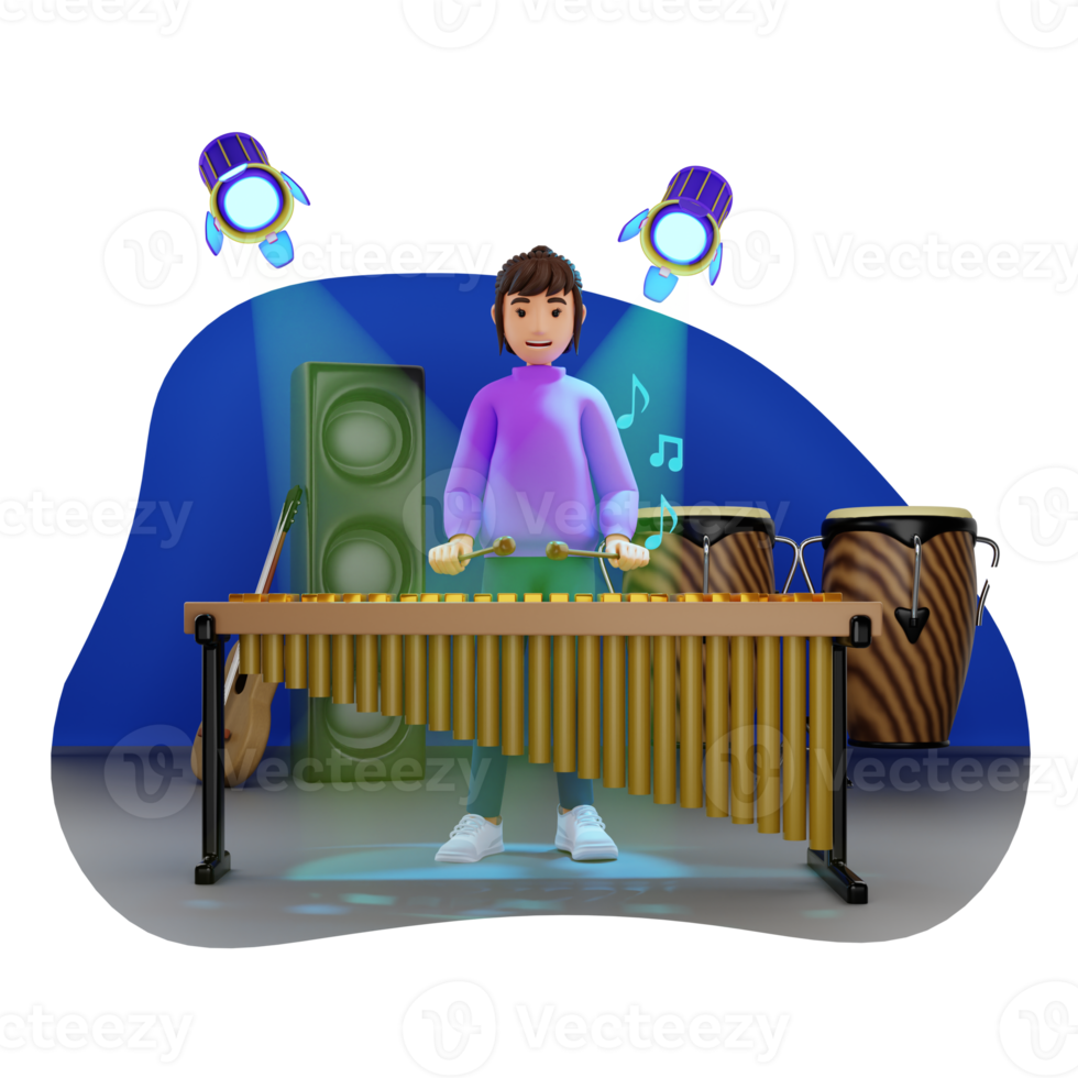 mujer jugando marimba 3d personaje ilustración png