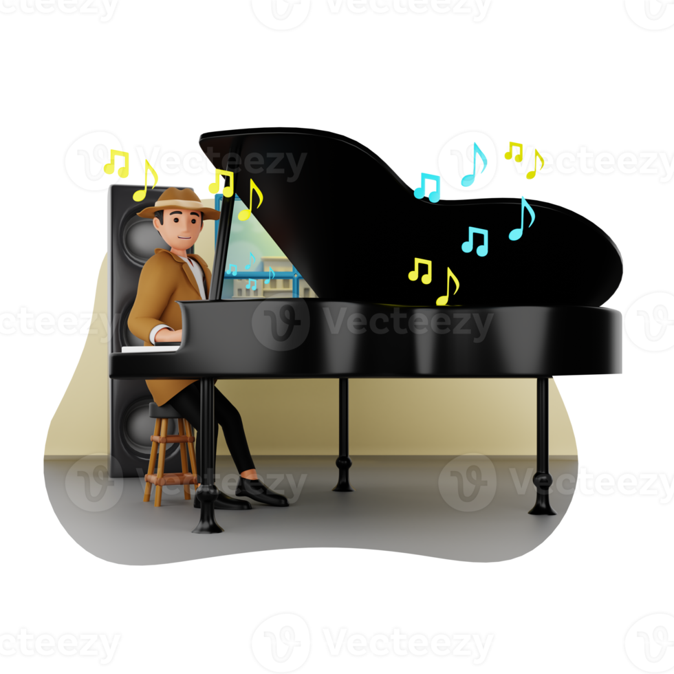 Man Playing Grand Piano 3D Character Illustration png