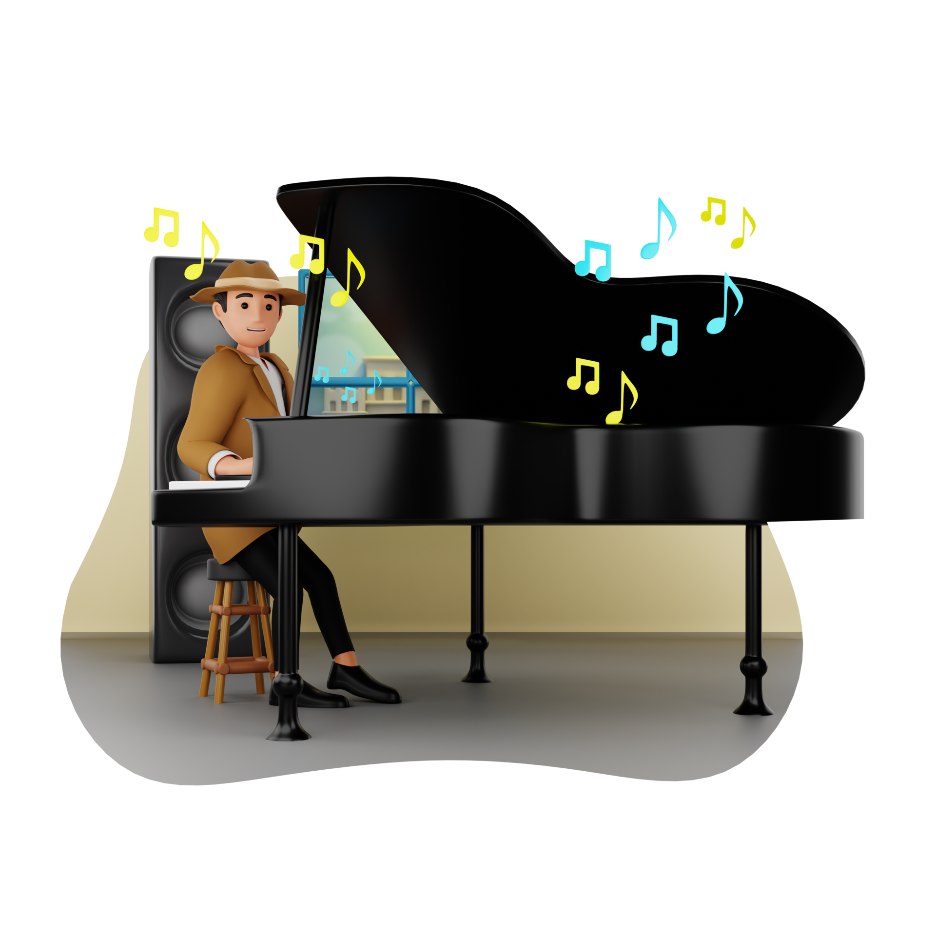 Man Playing Grand Piano 3D Character Illustration 22151812 PNG, piano 3d 