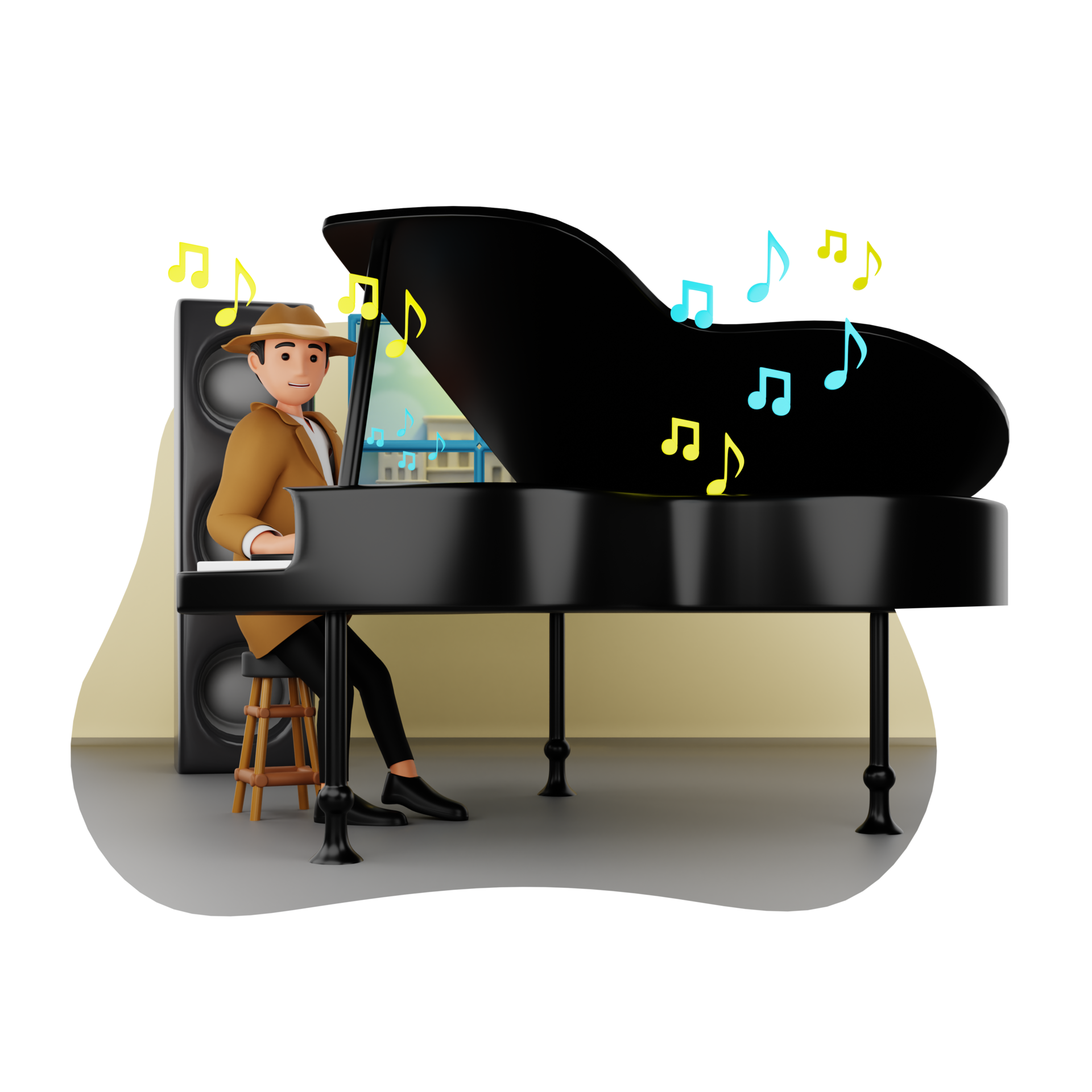 Man Playing Grand Piano 3D Character Illustration 22151812 PNG