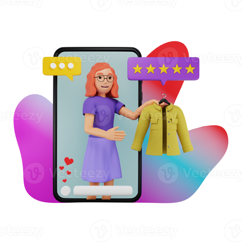 Female Fashion Vlogger Trying On Clothes, 3D Character Illustration png