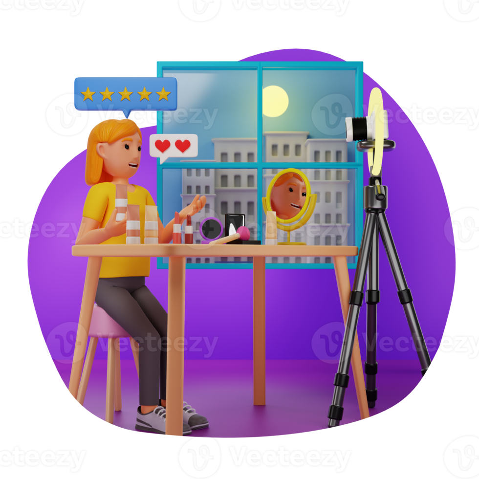 Beauty Vlogger Cosmetic Review, 3D Character Illustration png