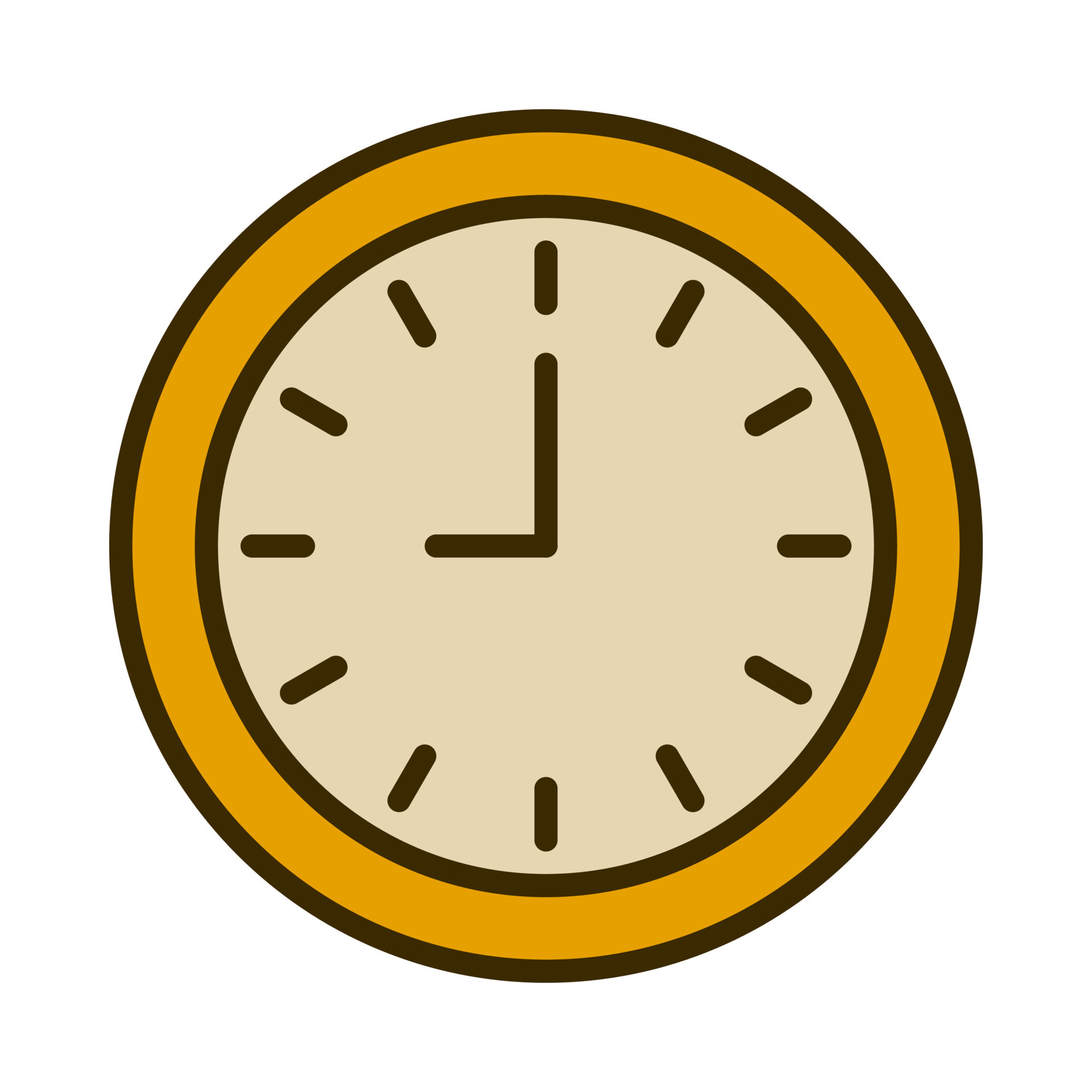 round shape wall clock with filled outline style. showing nine o' clock