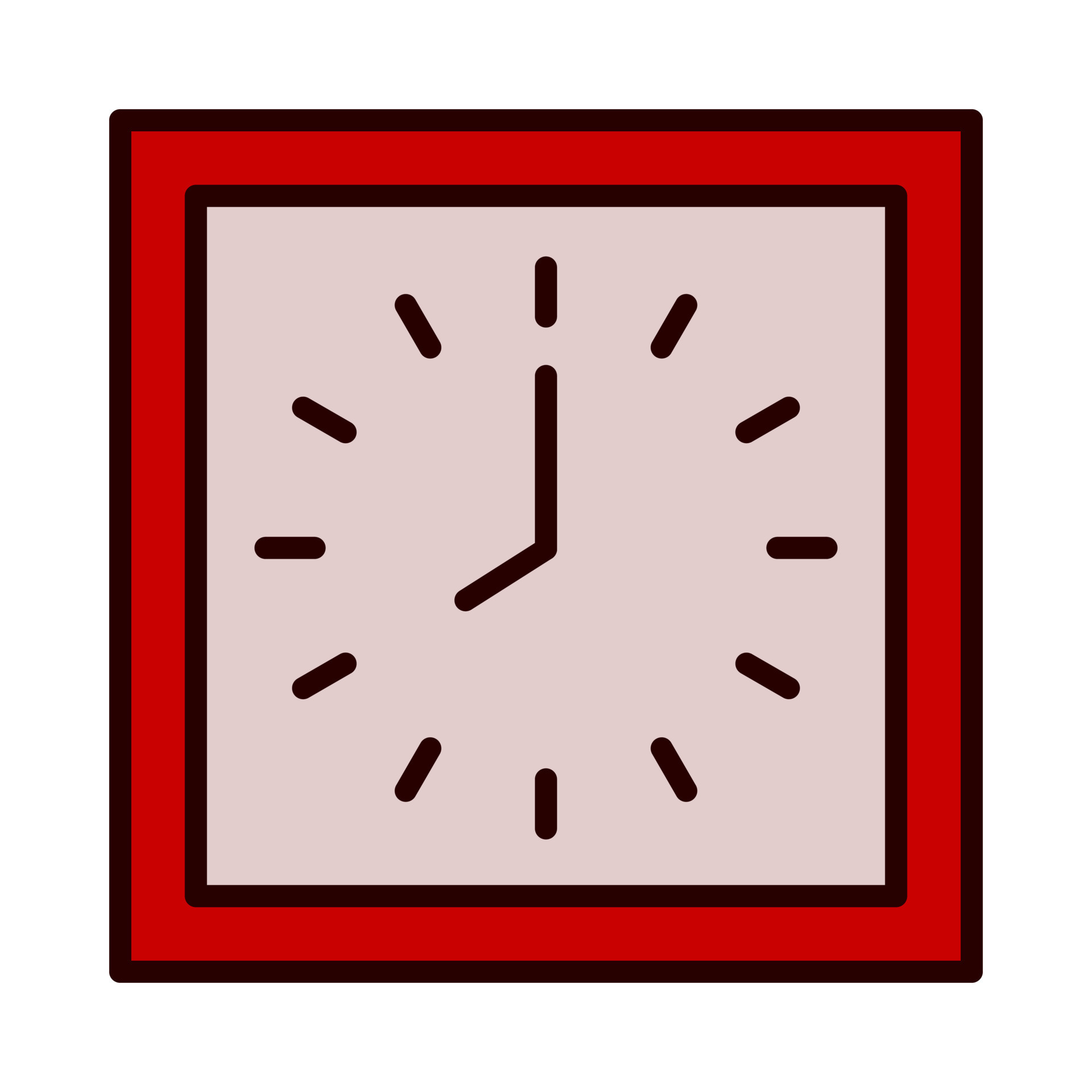 square shape wall clock. filled outline vector. showing eight o' clock