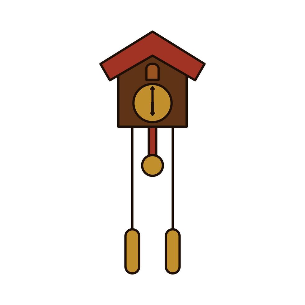 cuckoo clock with filled outline style. showing six o' clock. isolated on white background. vector illustration.