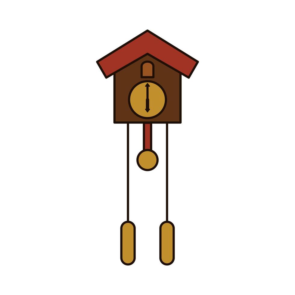 cuckoo clock with filled outline style. showing six o' clock. isolated on white background. vector illustration.