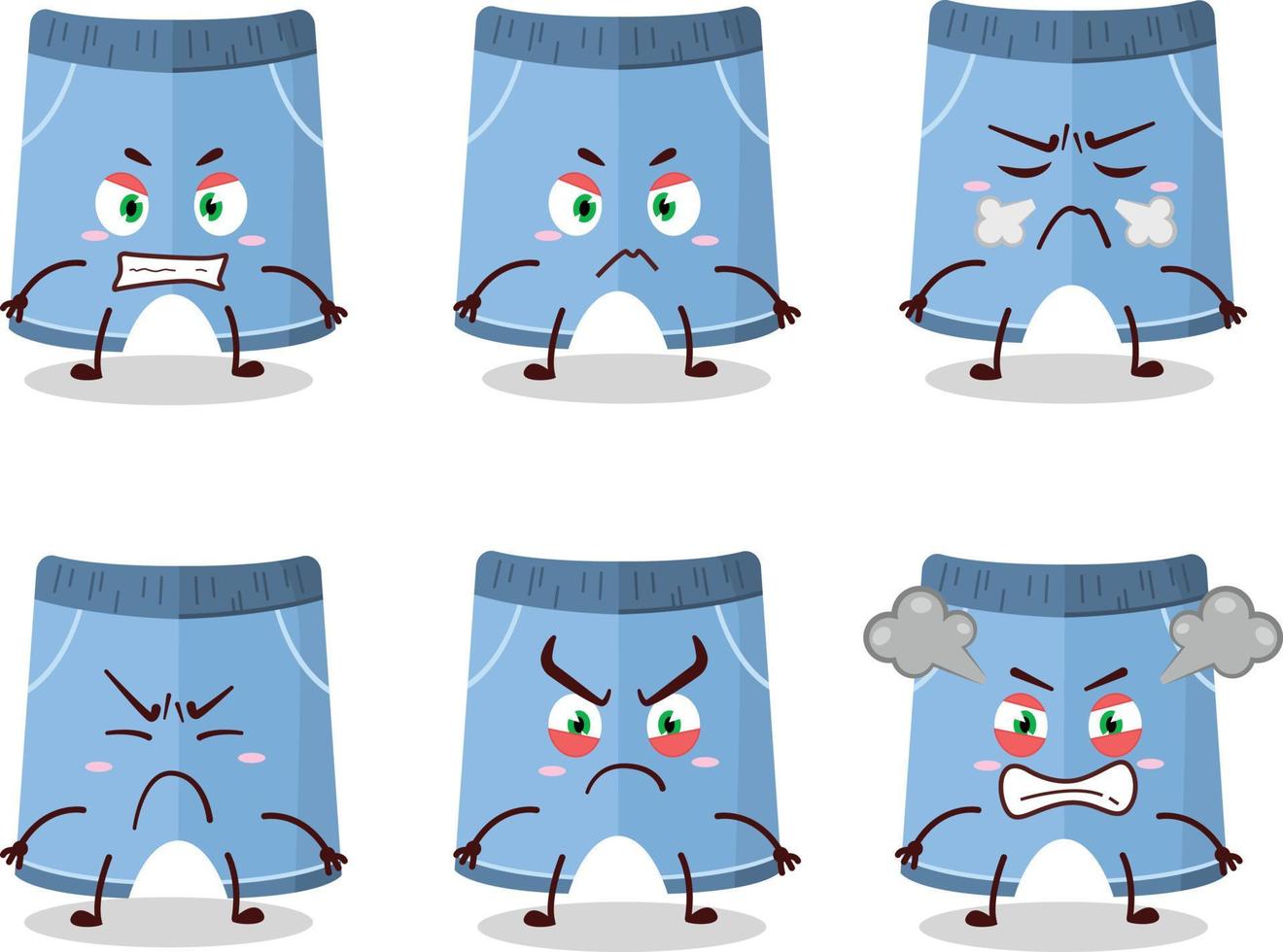 pantalones cortos dibujos animados personaje con varios enojado expresiones vector