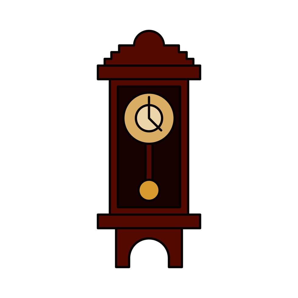 ancient wall clock in filled outline style. showing four o' clock. isolated on white background. vector illustration.