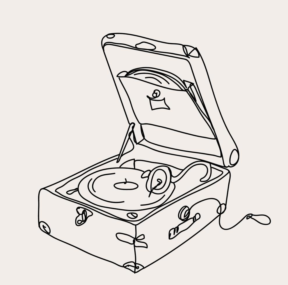 Minimalist Record Player Line art, Vinyl Music, Musical Outline Drawing ...
