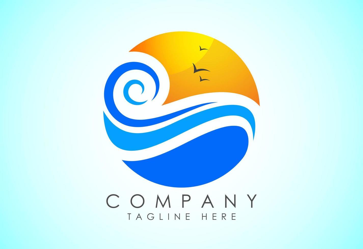 Beach logo design. Sun sunset sunrise with beach ocean sea water logo icon. vector
