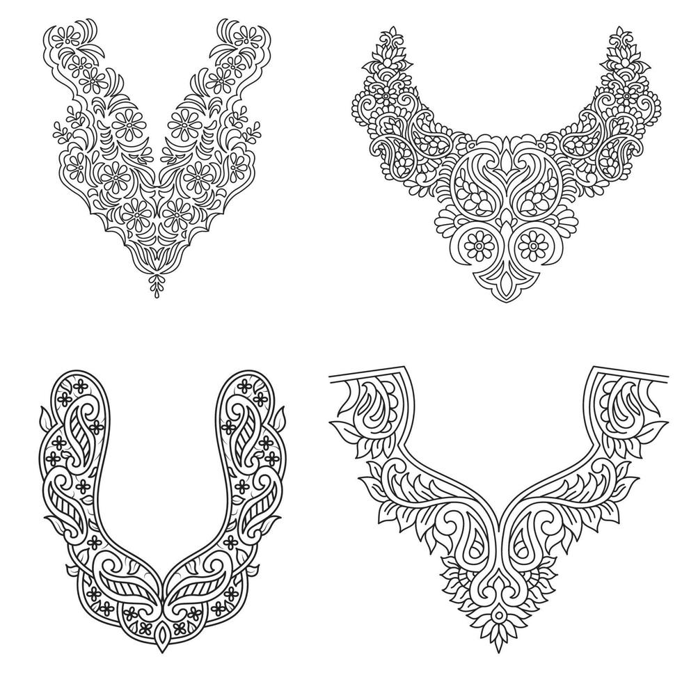 Textile Fabric neck design, pattern traditional, floral necklace embroidery design for fashion women clothing Neckline design for textile print. vector
