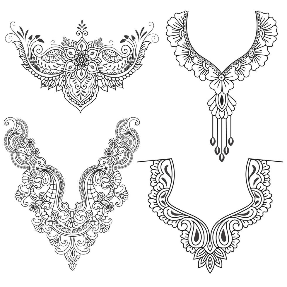 Textile Fabric neck design, pattern traditional, floral necklace embroidery design for fashion women clothing Neckline design for textile print. vector