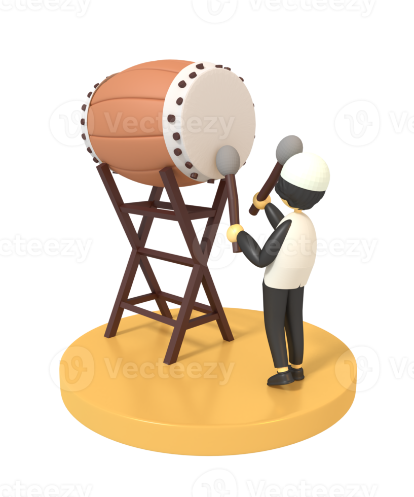 3d illustration of beating a bedug in the month of Ramadan and Eid al-Fitr png