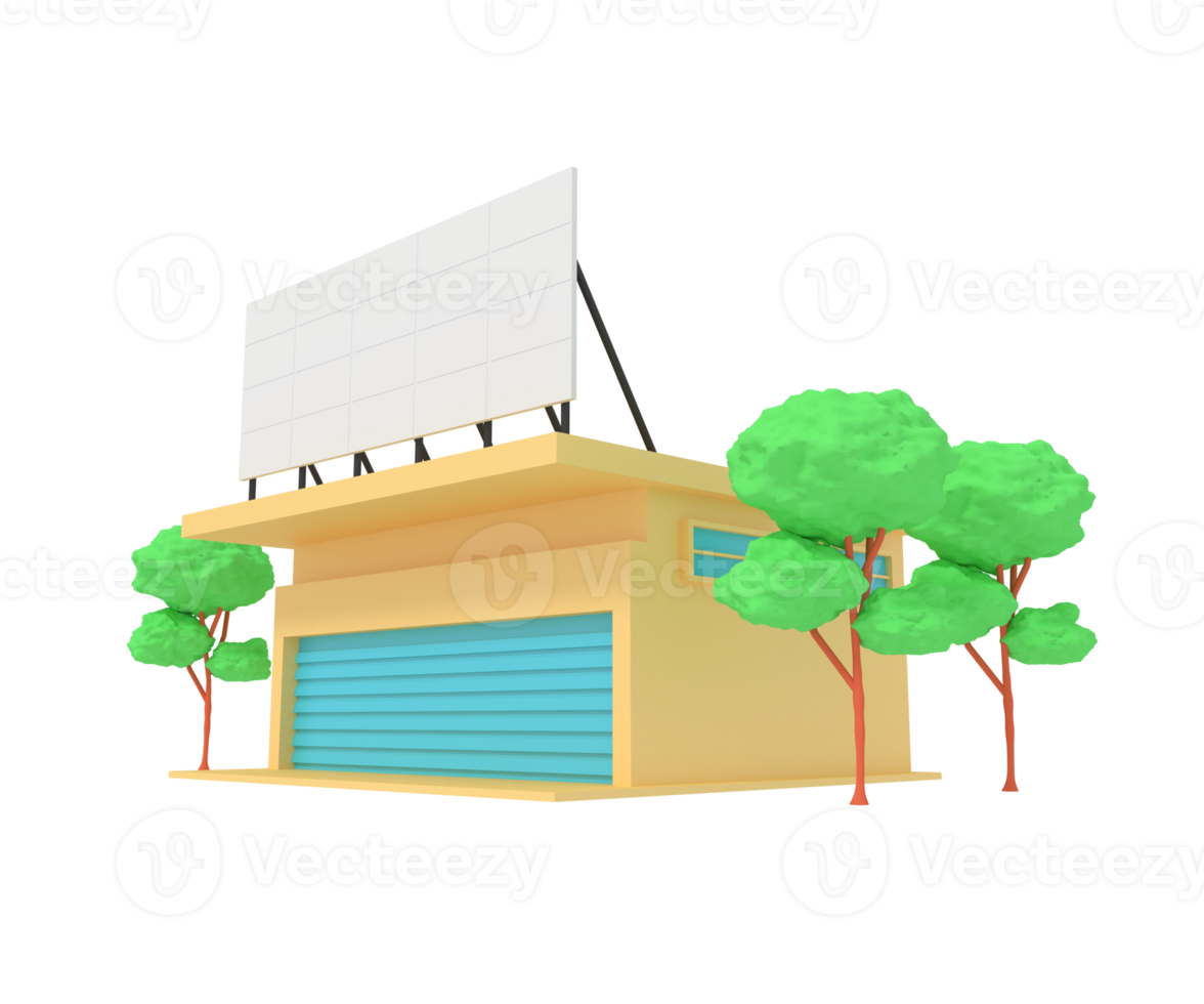 3d illustration of shop building with advertising billboard png