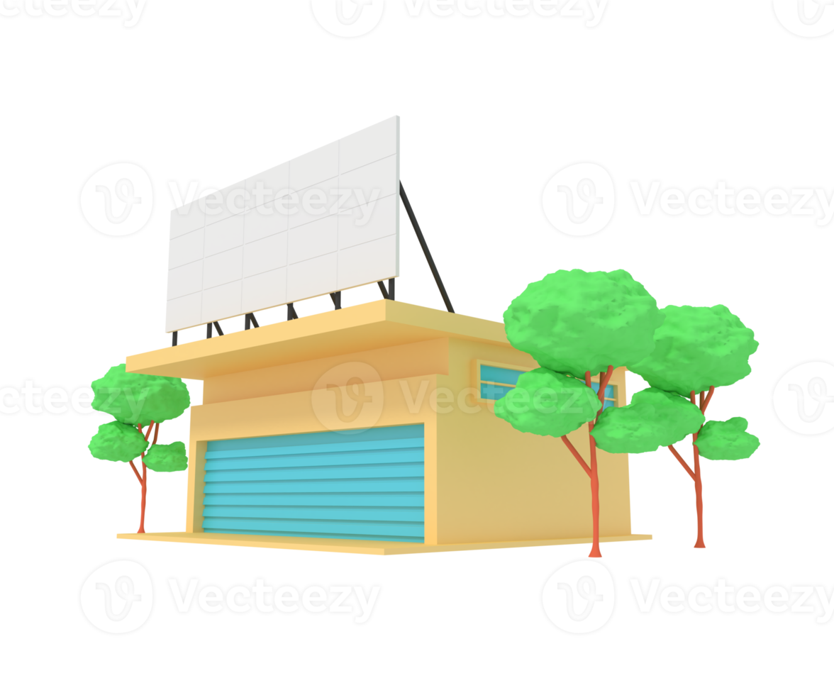 3d illustration de magasin bâtiment avec La publicité panneau d'affichage png