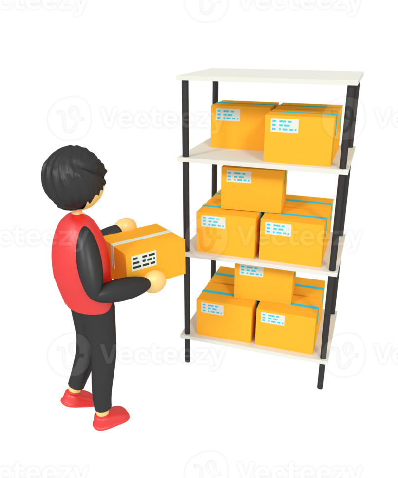 3d illustration of a man carrying a package png