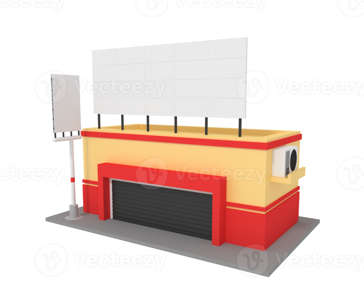 3d illustrazione di negozio edificio con pubblicità tabellone png