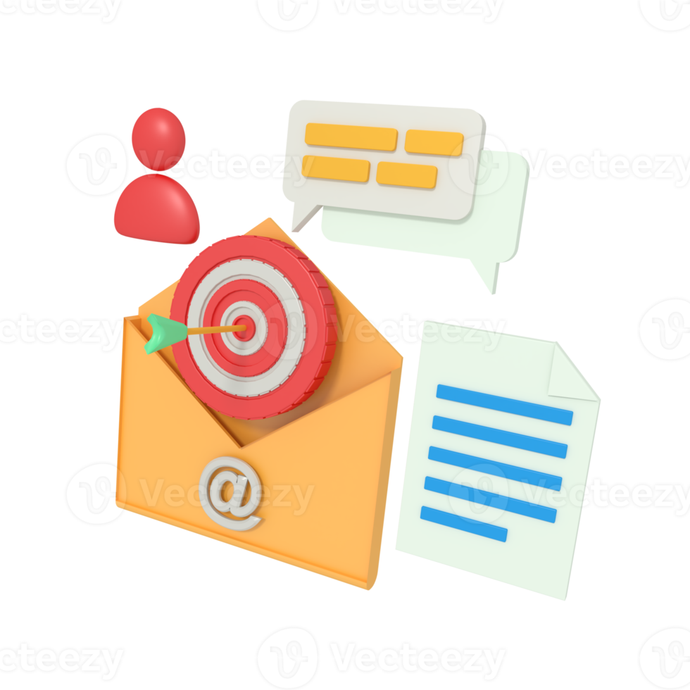 3d illustration of email with marketing target png