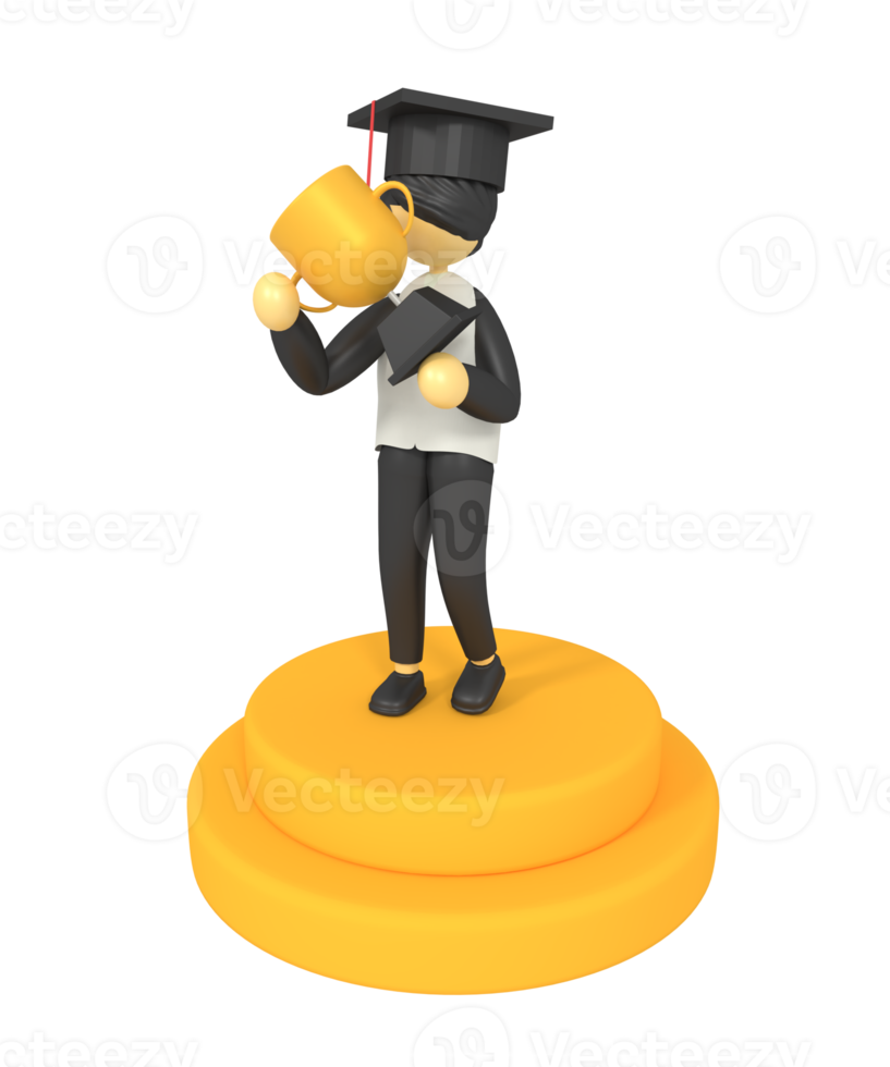 3d illustration of a winning boy holding a trophy png