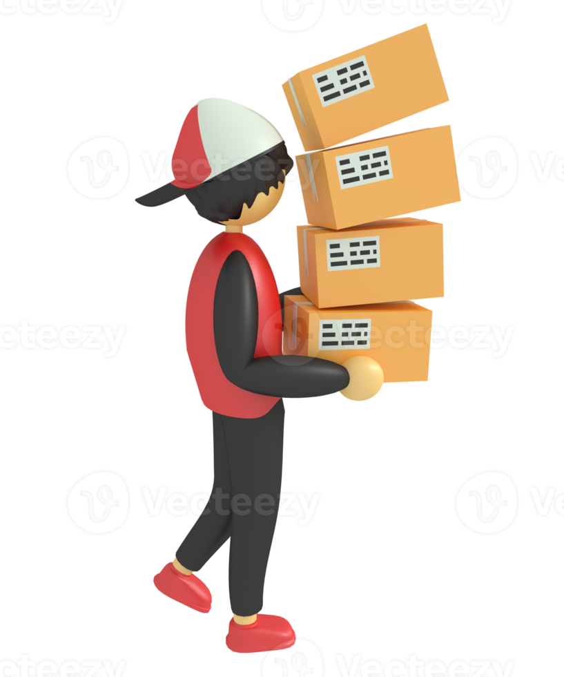 3d illustration of a man carrying a package png