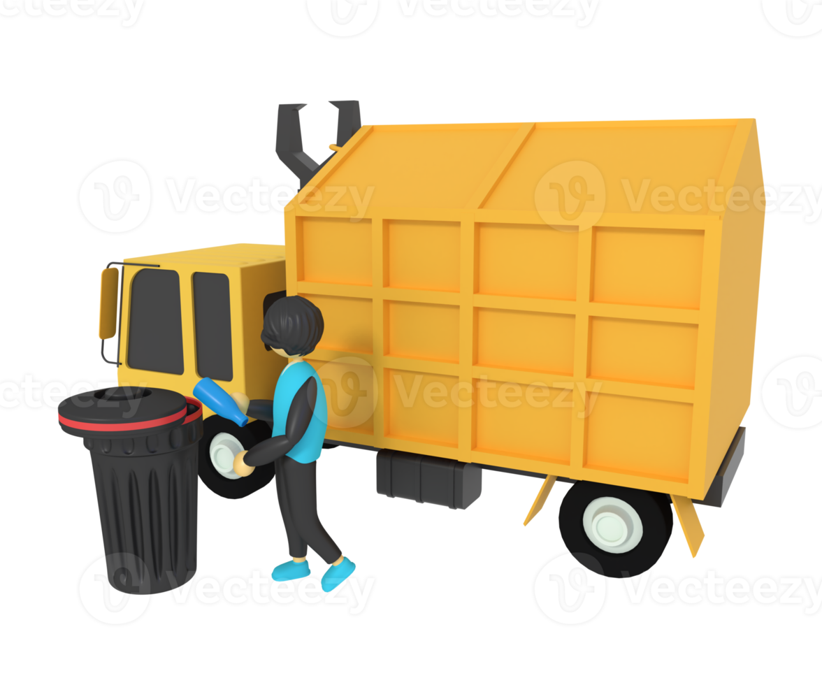 3d illustration of a man throwing trash on garbage png