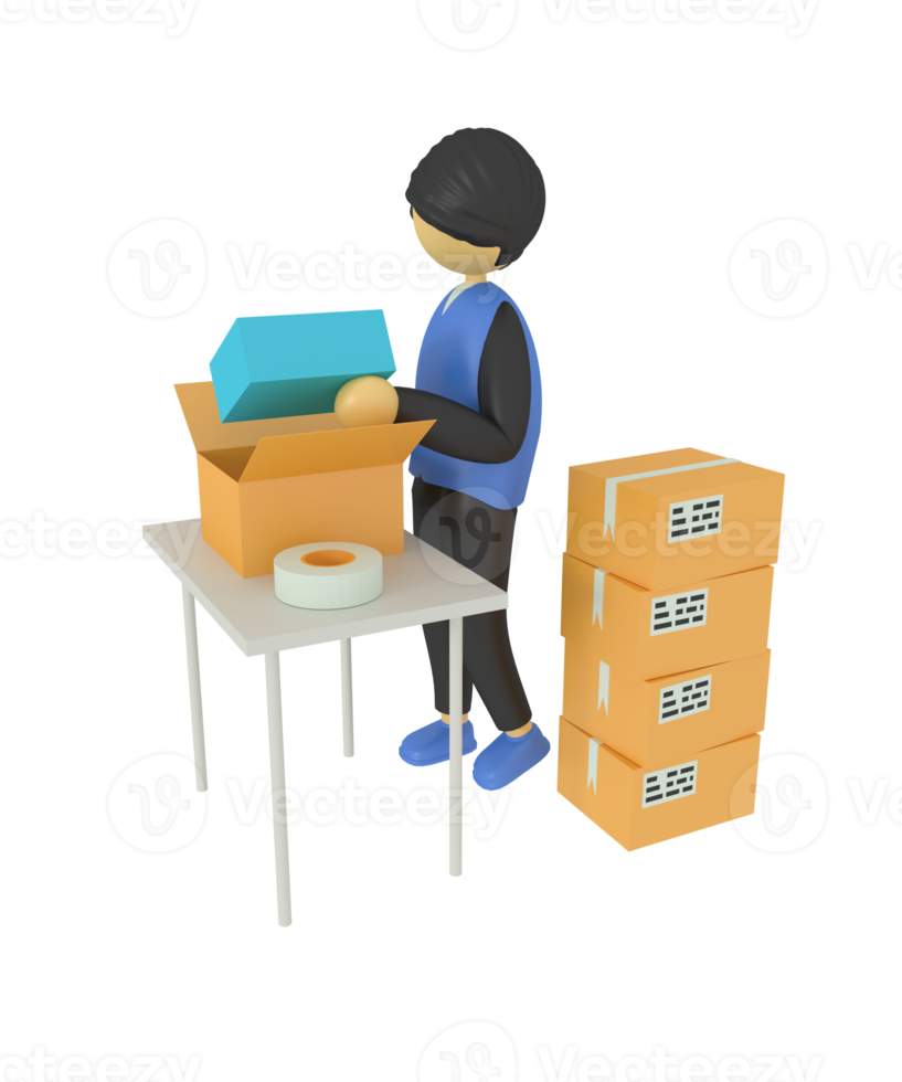 3d ilustração do uma homem embalagem uma pacote png