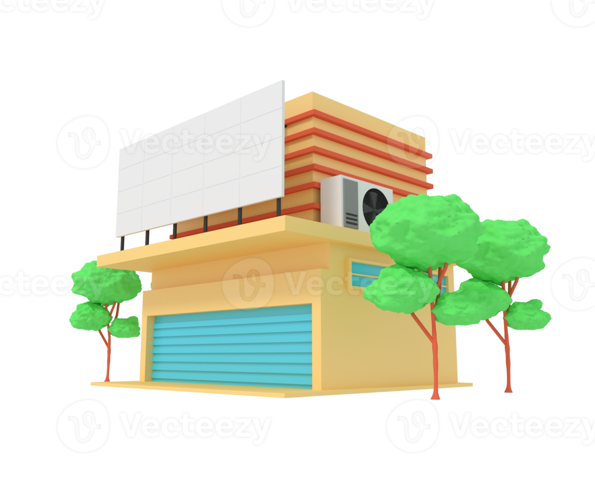 3d illustration of shop building with advertising billboard png