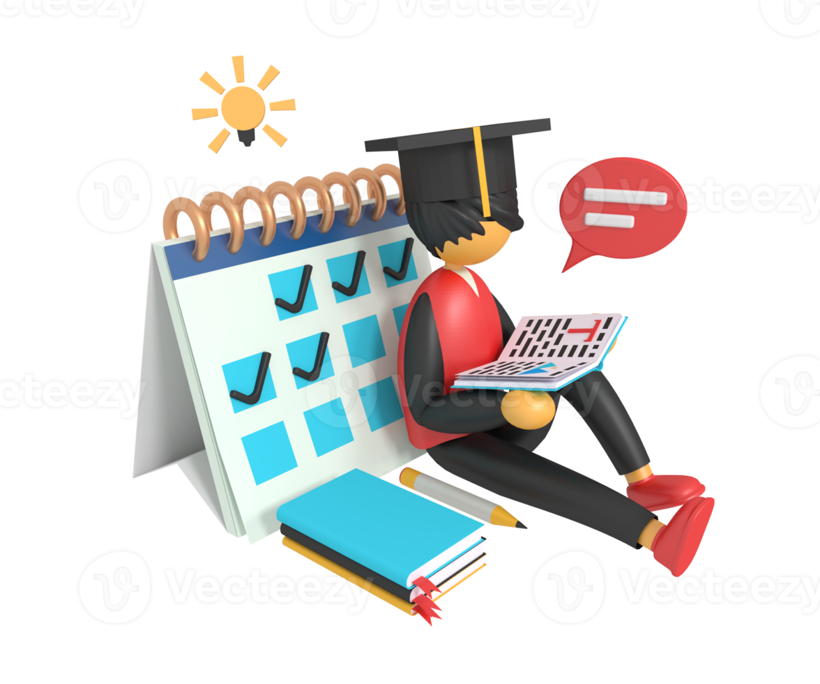3d illustration of a boy reading a book png