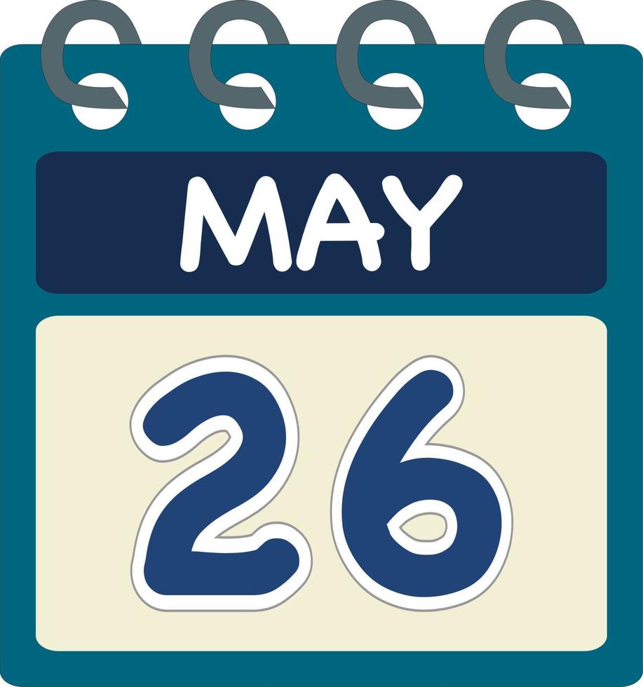 Flat icon calendar 26 of May. Date, day and month. Vector illustration .  Blue teal green color banner. 26 May. 26th of May. 22152079 Vector Art at  Vecteezy