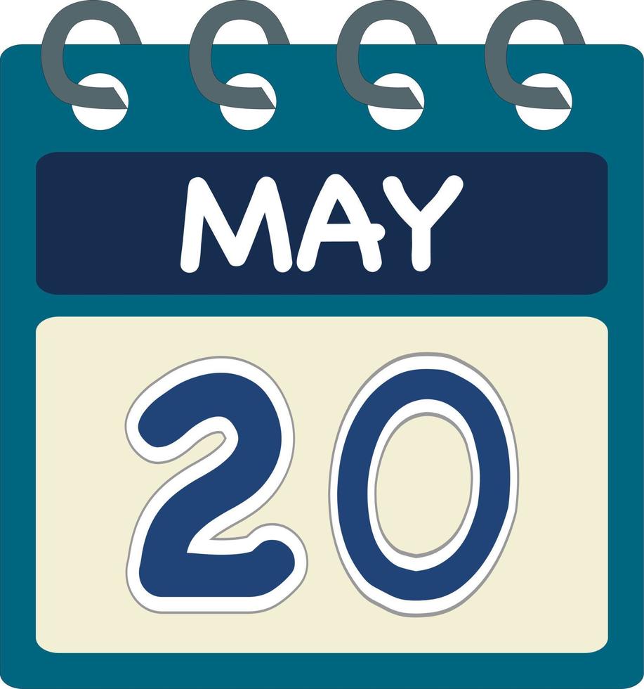 lat icono calendario 20 de mayo. fecha, día y mes. vector ilustración . azul verde azulado verde color bandera. 20 mayo. Vigésimo de mayo. 22152080 Vector en Vecteezy