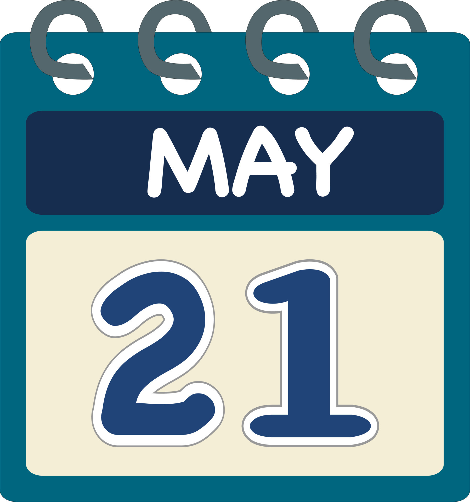 Flat icon calendar 21 of May. Date, day and month. Vector illustration