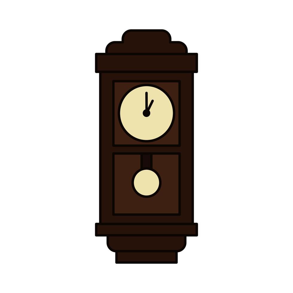 old wall clock in filled outline style. showing one o' clock. isolated on white background. vector illustration.