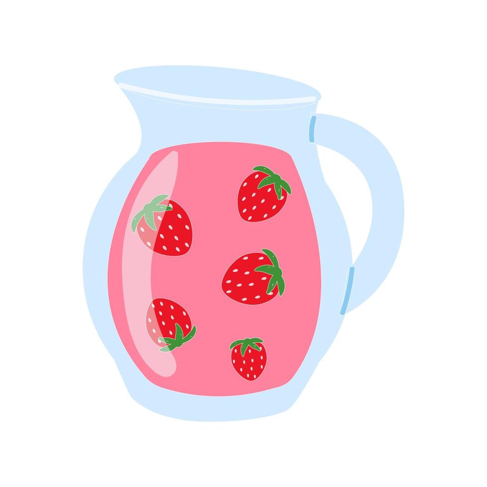 vaso jarra con fresa limonada y hielo en un blanco antecedentes. refrescante verano bebidas vector