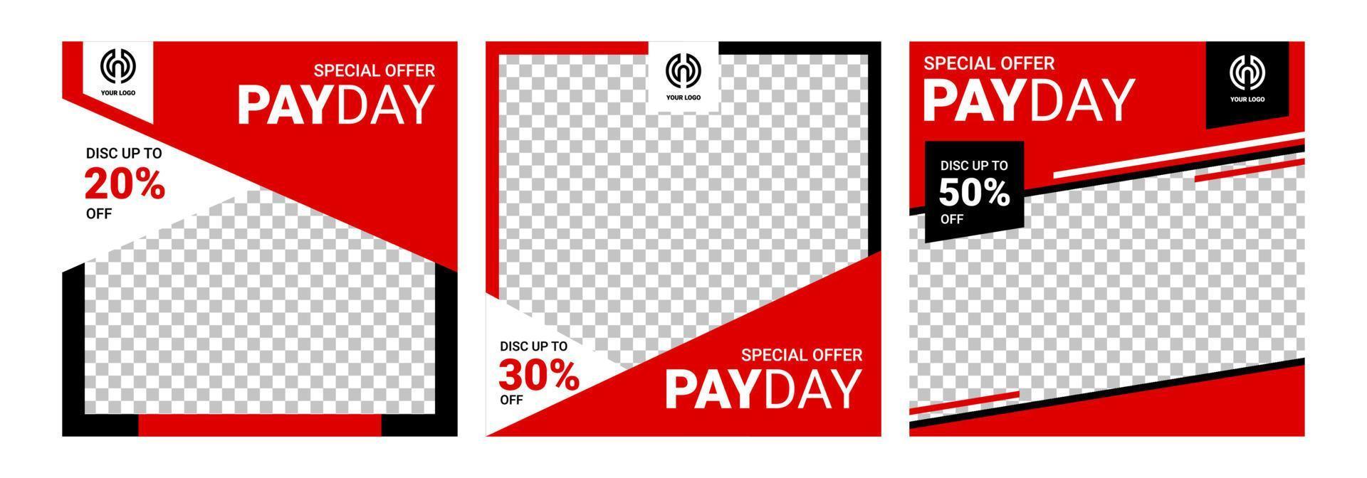 conjunto de editable mínimo cuadrado bandera modelo. rojo negro blanco antecedentes color con geométrico formas para social medios de comunicación enviar y web Internet anuncios, venta, foto plantilla, promoción, descuento, vector