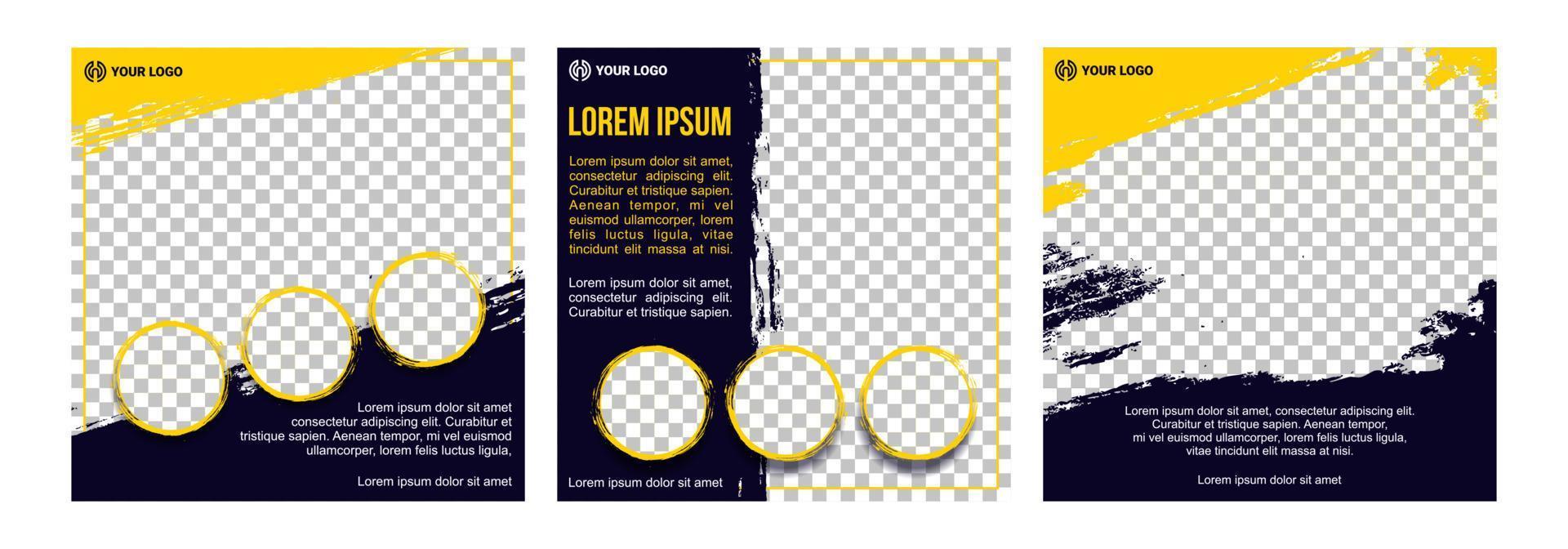 Set of Editable minimal square banner template. yellow background color with geometric shapes for social media post, web ads, sale, photo template, promotion, discount, travel, sports, feed, story vector