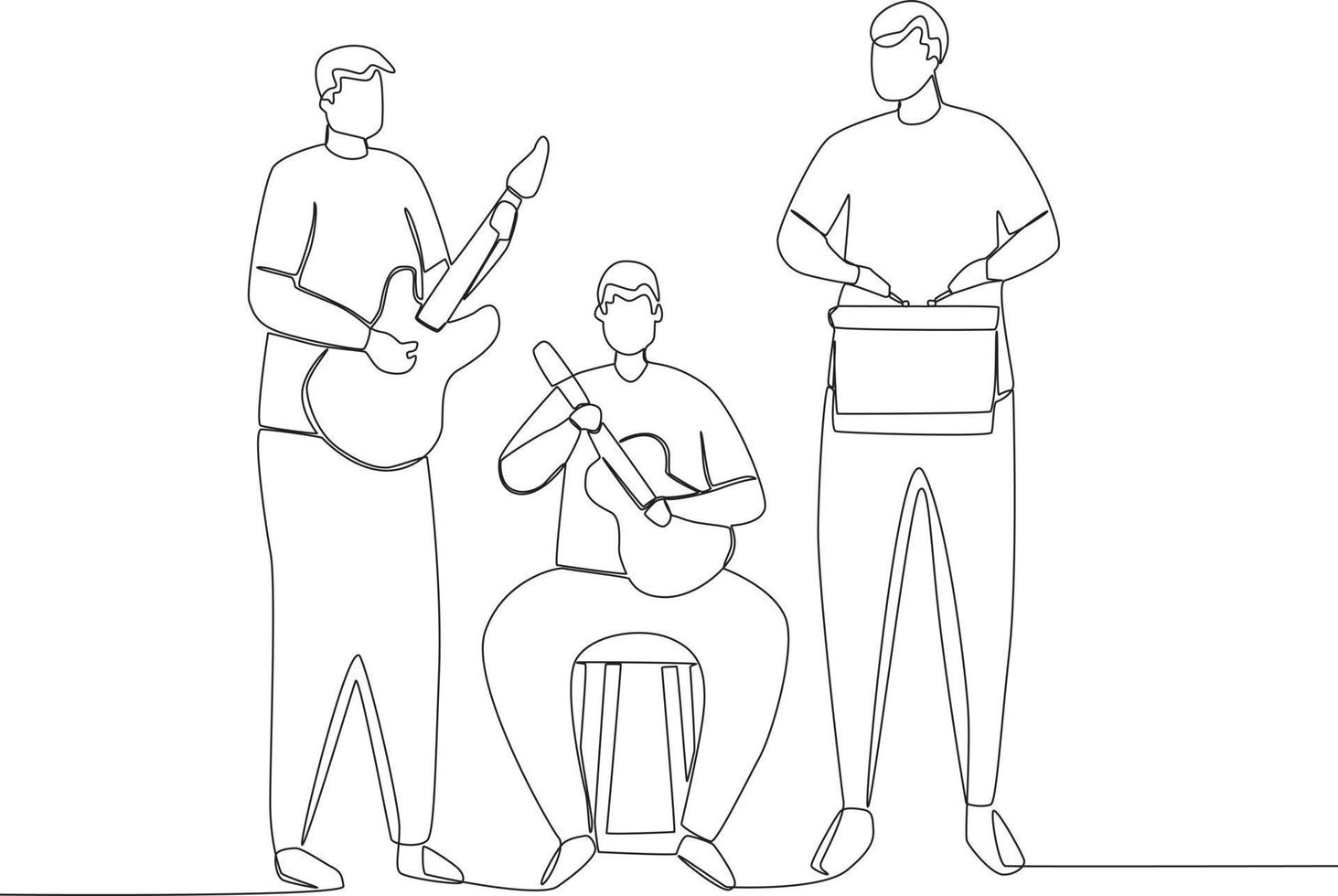 A group of boys playing guitars and drums vector