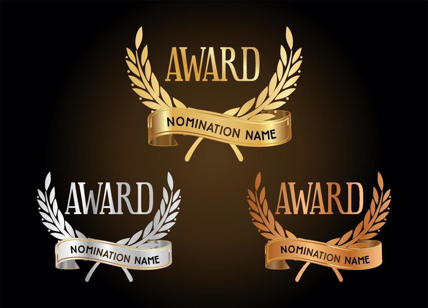 Collection of golden silver and bronze award nomination laurel wreath vector