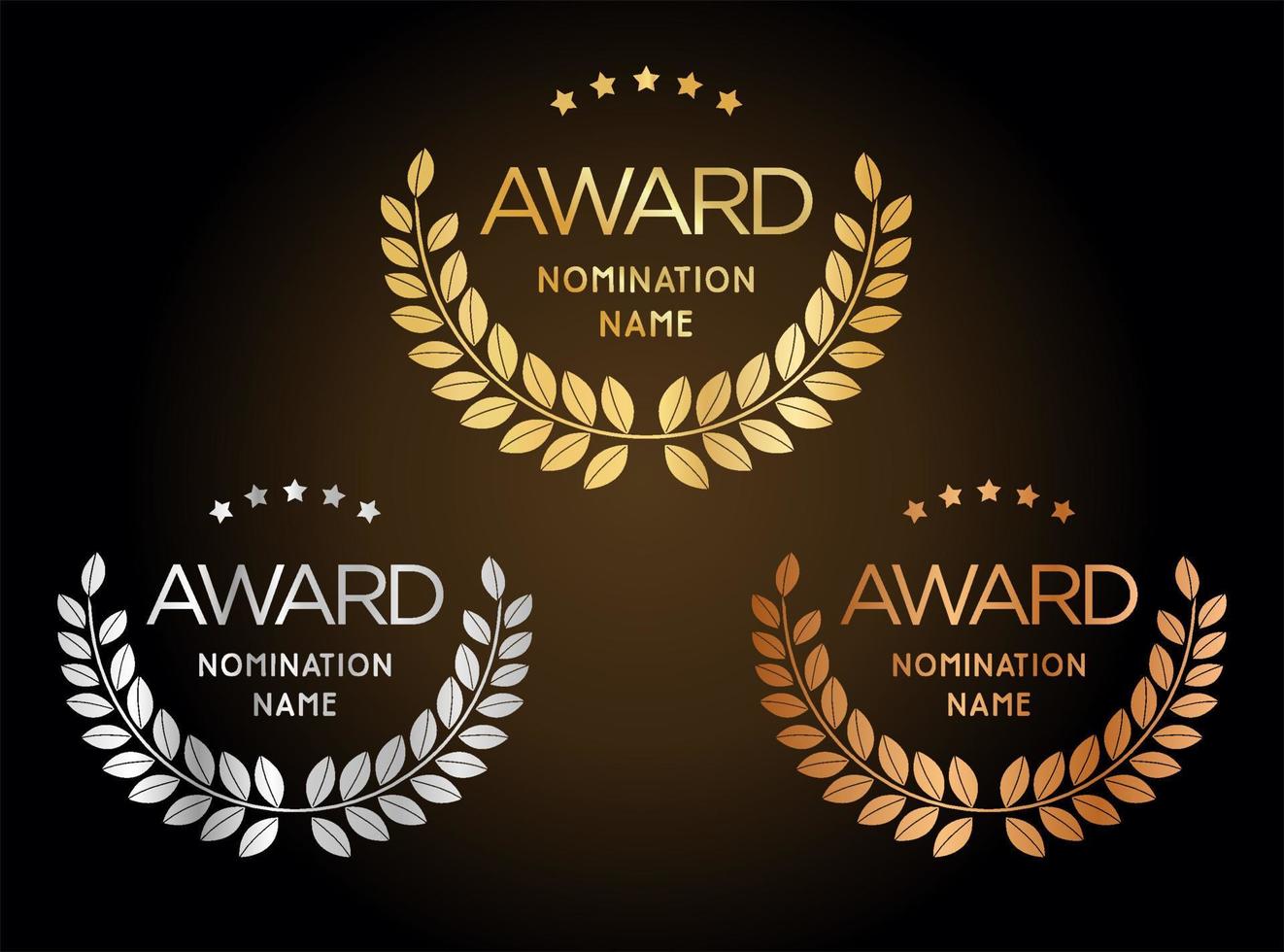 Collection of golden silver and bronze award nomination laurel wreath vector