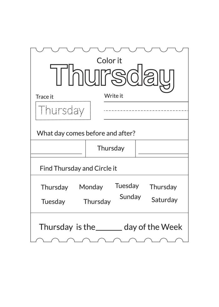 Days Of The Week Worksheet vector