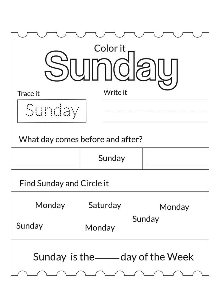 Days Of The Week Worksheet vector