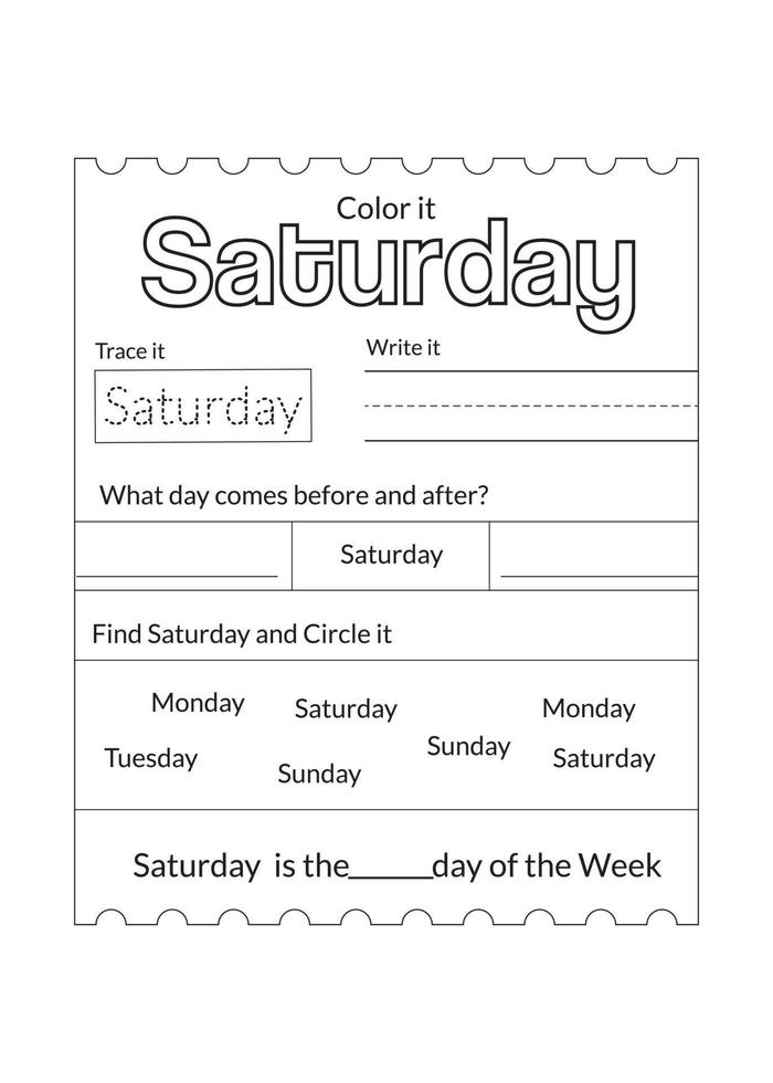 Days Of The Week Worksheet vector