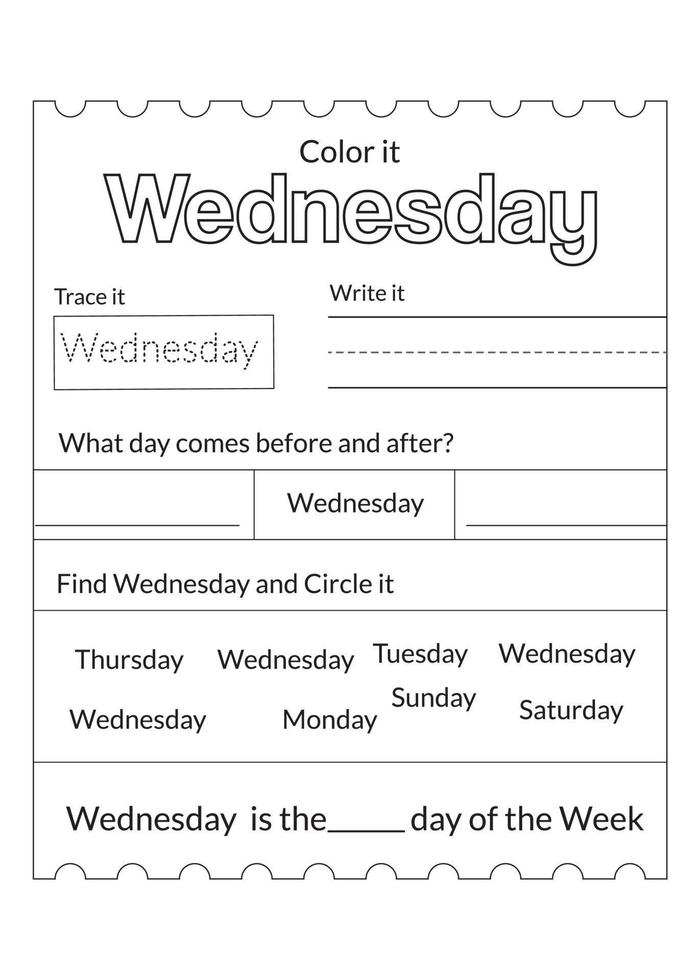 Days Of The Week Worksheet vector