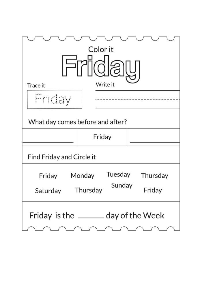 Days Of The Week Worksheet vector