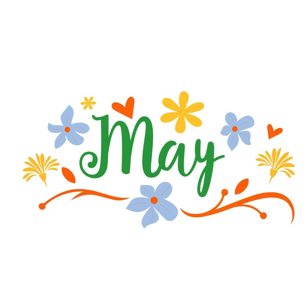 May Word Spring Month Hello May May Month Vector With Flower And